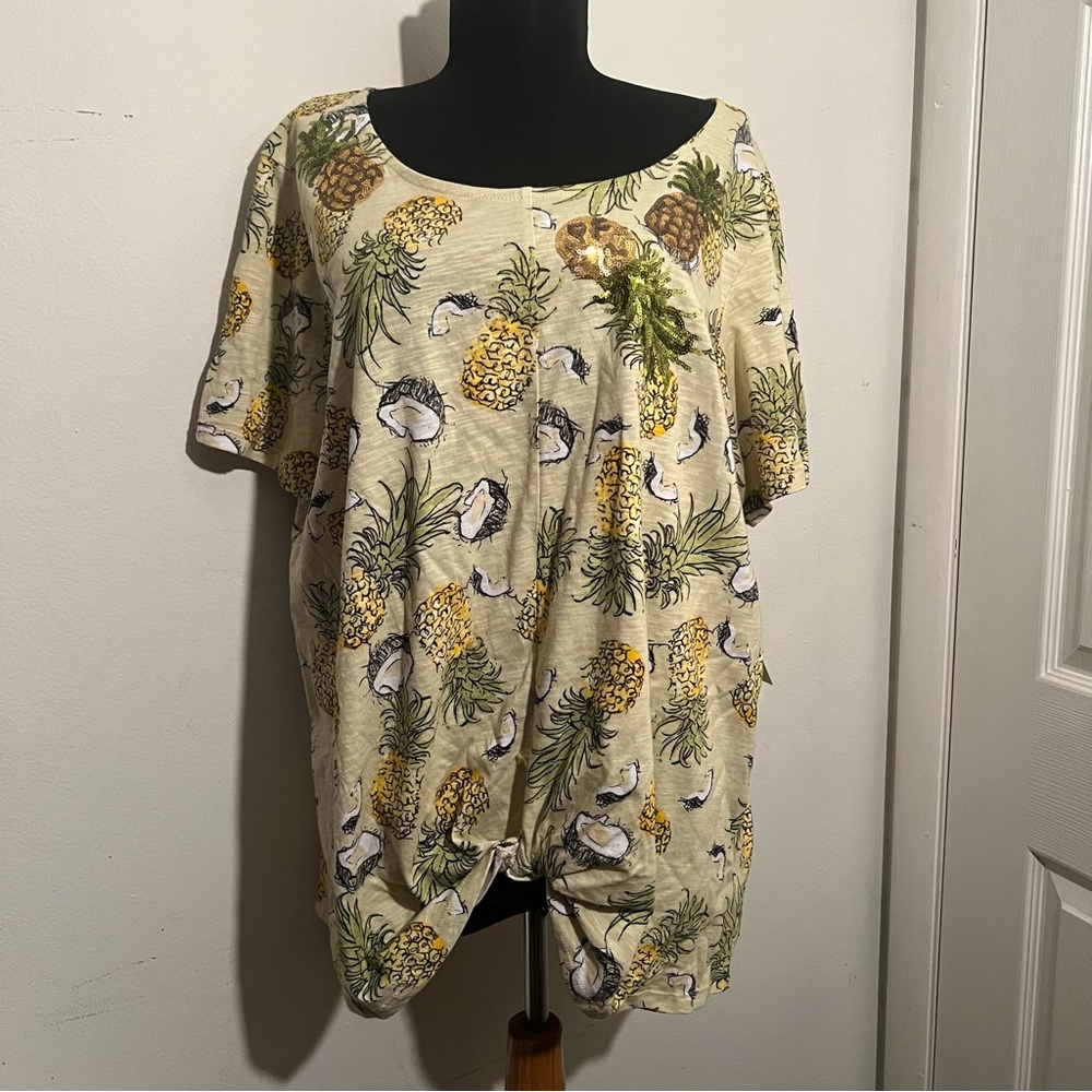 Tropical pineapple and coconut sequin T-shirt